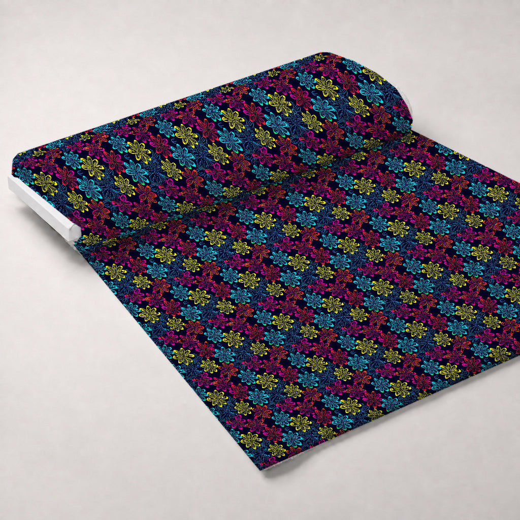 Neon Daisy Pattern 16 Fleece Fabric — fleece fabric unrolled bolt preview (mv-fleece-v1:bolt)