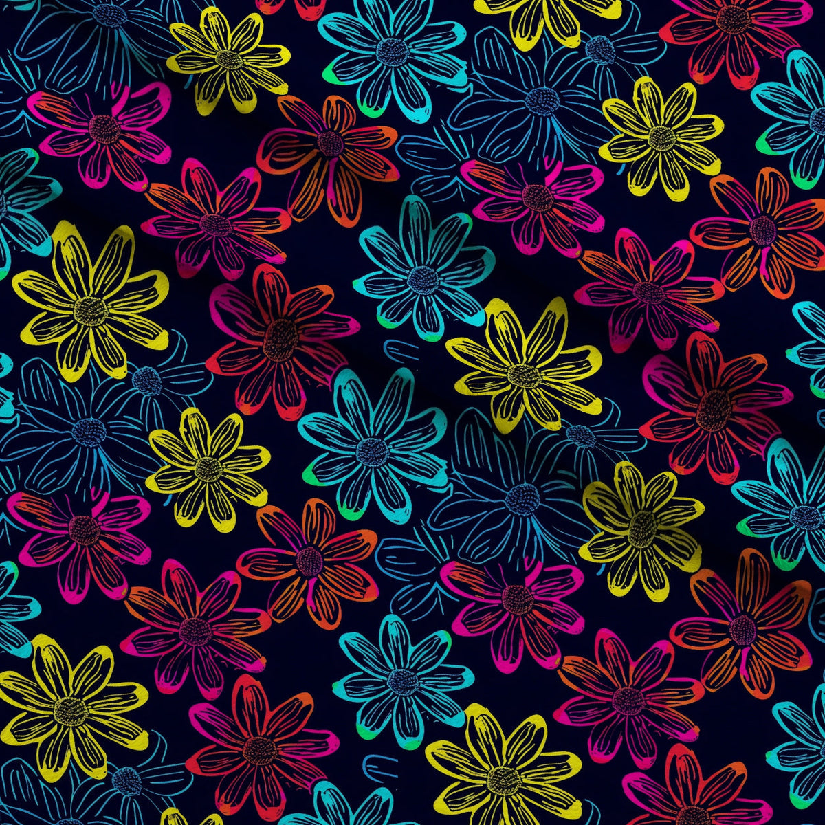 Neon Daisy Pattern 16 Fleece Fabric — fleece fabric folded close-up preview (mv-fleece-v1:lying)