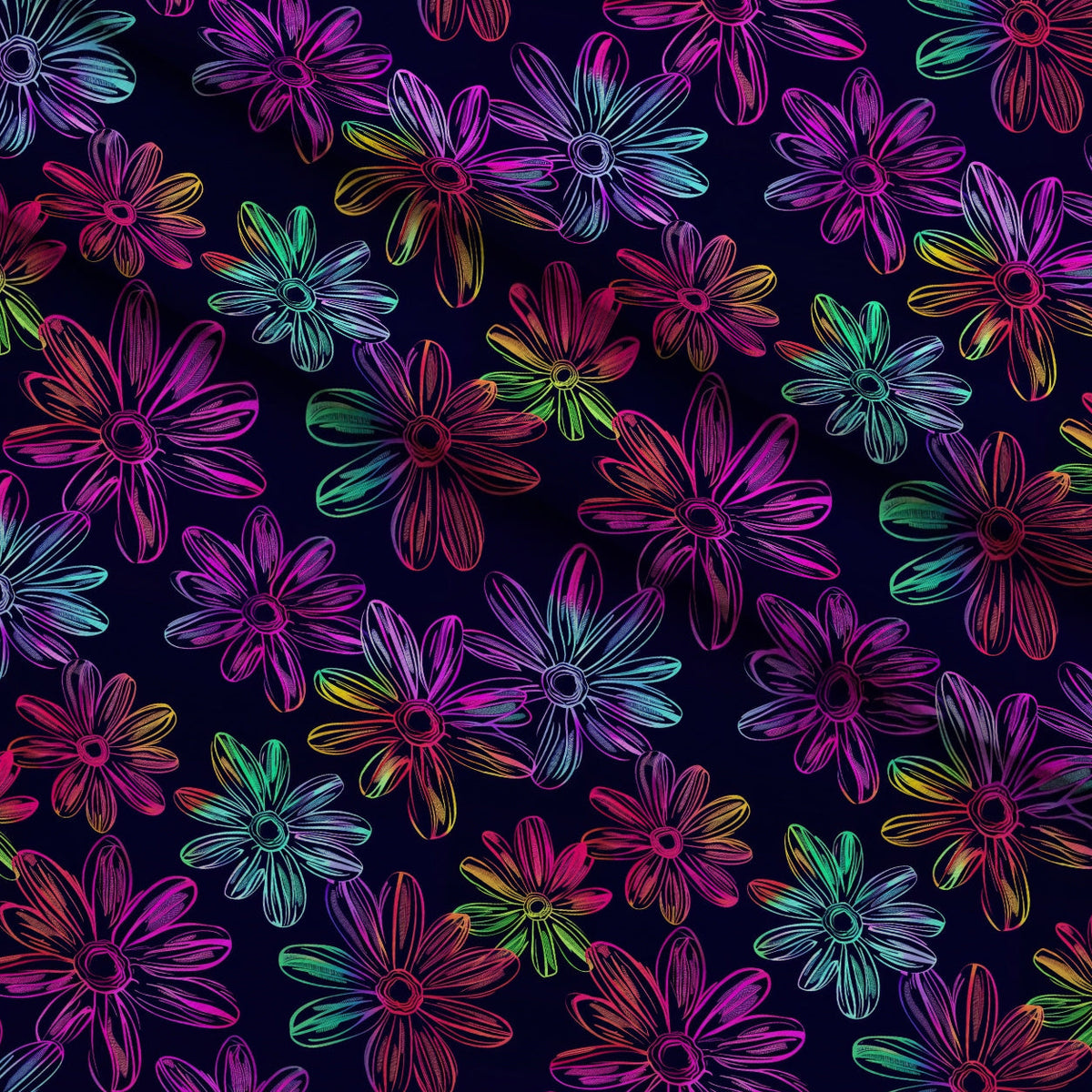 Neon Daisy Pattern 17 Fleece Fabric — fleece fabric folded close-up preview (mv-fleece-v1:lying)