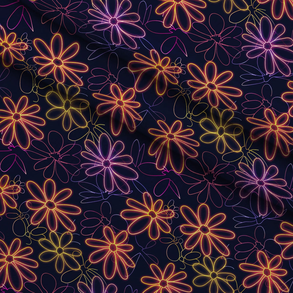 Neon Daisy Pattern 18 Fleece Fabric — fleece fabric folded close-up preview (mv-fleece-v1:lying)