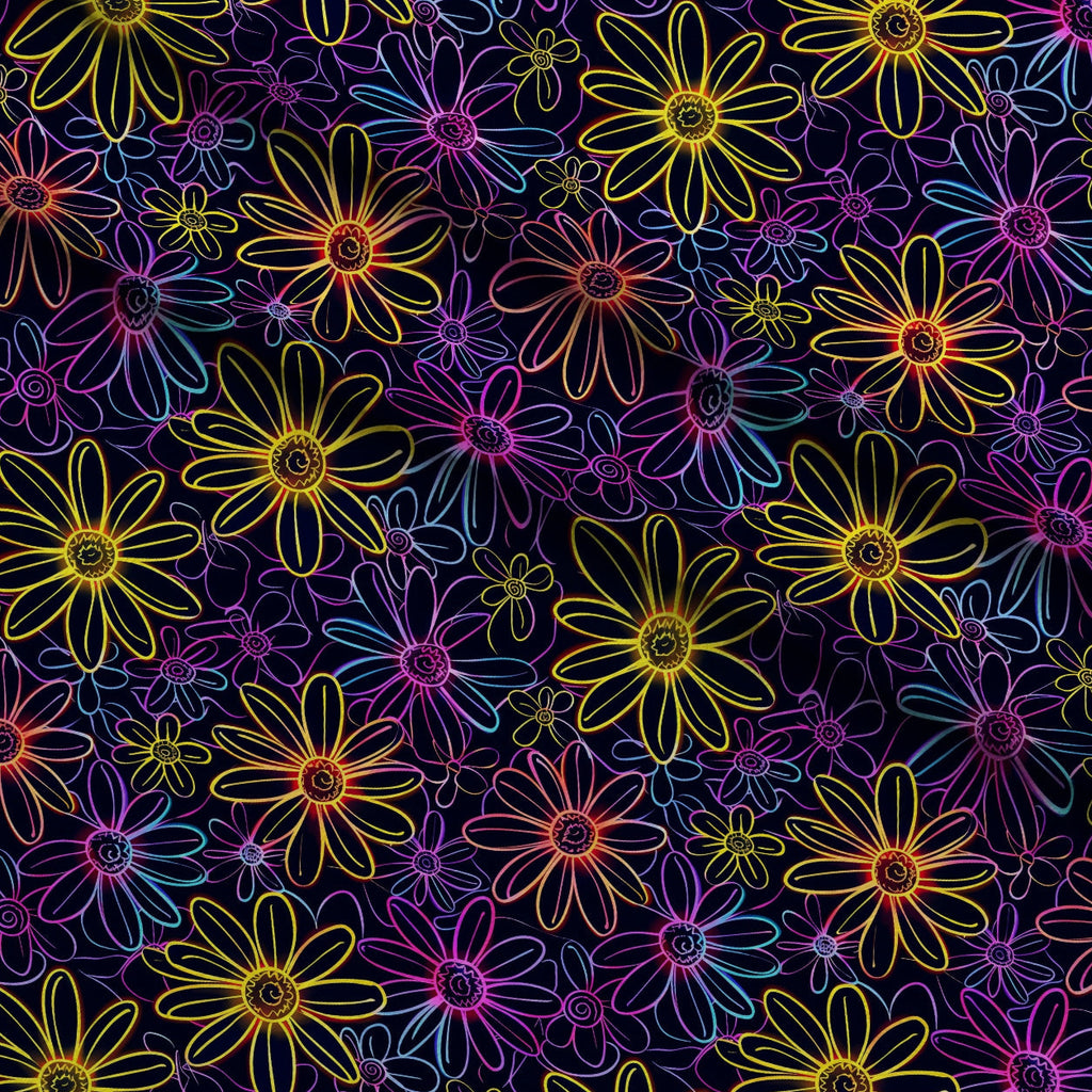 Neon Daisy Pattern 19 Fleece Fabric — fleece fabric folded close-up preview (mv-fleece-v1:lying)