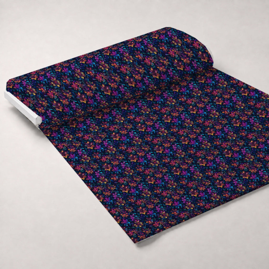 Neon Daisy Pattern 2 Fleece Fabric — fleece fabric unrolled bolt preview (mv-fleece-v1:bolt)