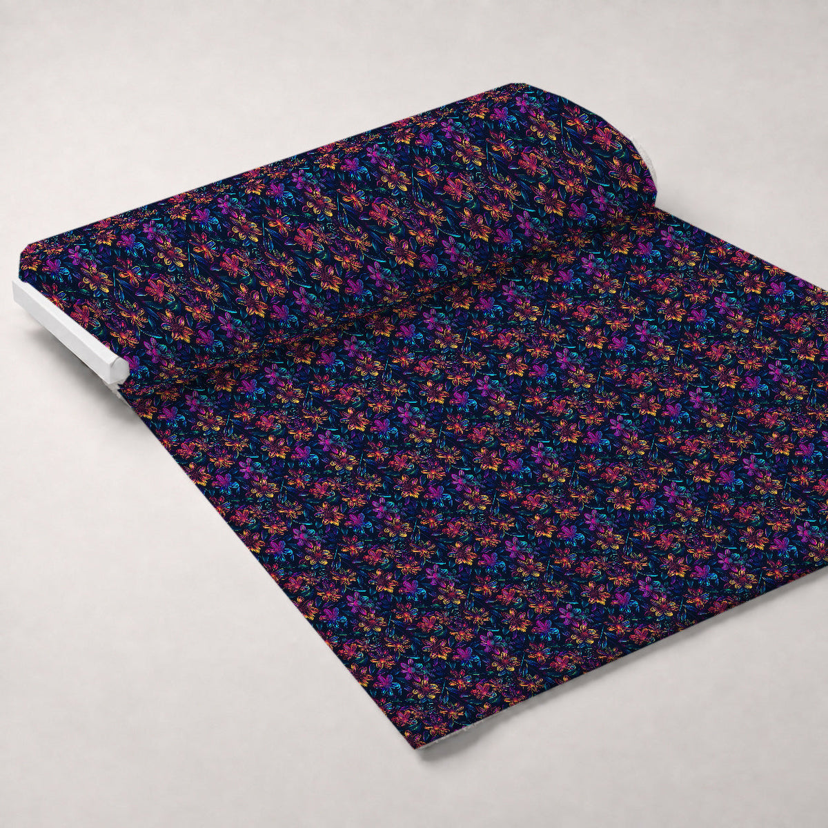Neon Daisy Pattern 2 Fleece Fabric — fleece fabric unrolled bolt preview (mv-fleece-v1:bolt)