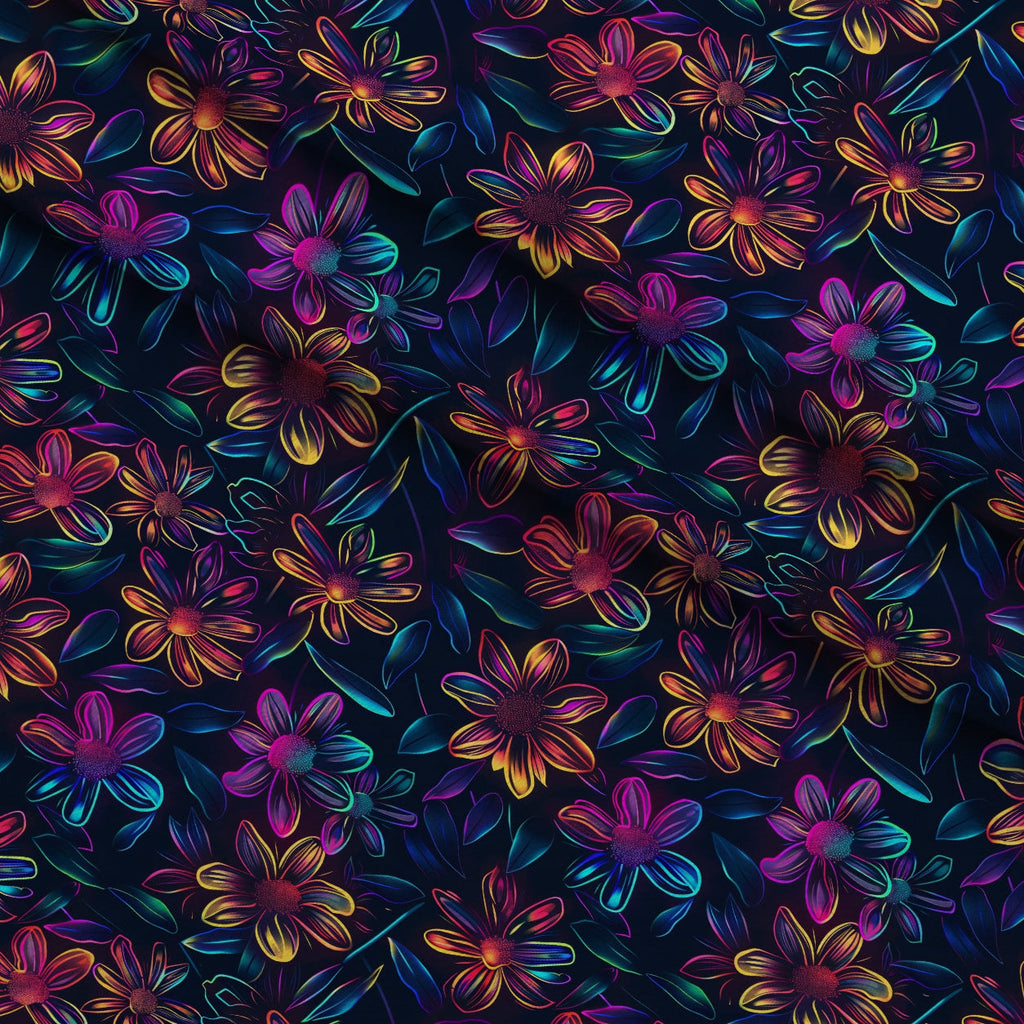 Neon Daisy Pattern 2 Fleece Fabric — fleece fabric folded close-up preview (mv-fleece-v1:lying)