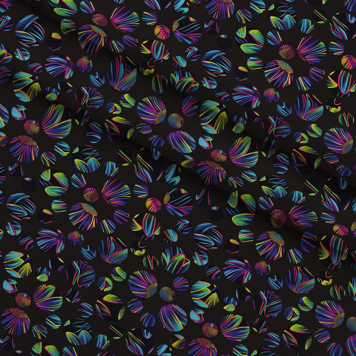 Neon Daisy Pattern 36 Fleece Fabric — fleece fabric folded close-up preview (mv-fleece-v1:lying)