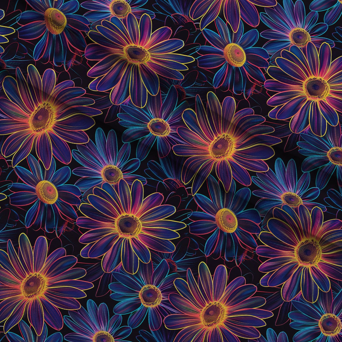 Neon Daisy Pattern 4 Fleece Fabric — fleece fabric folded close-up preview (mv-fleece-v1:lying)