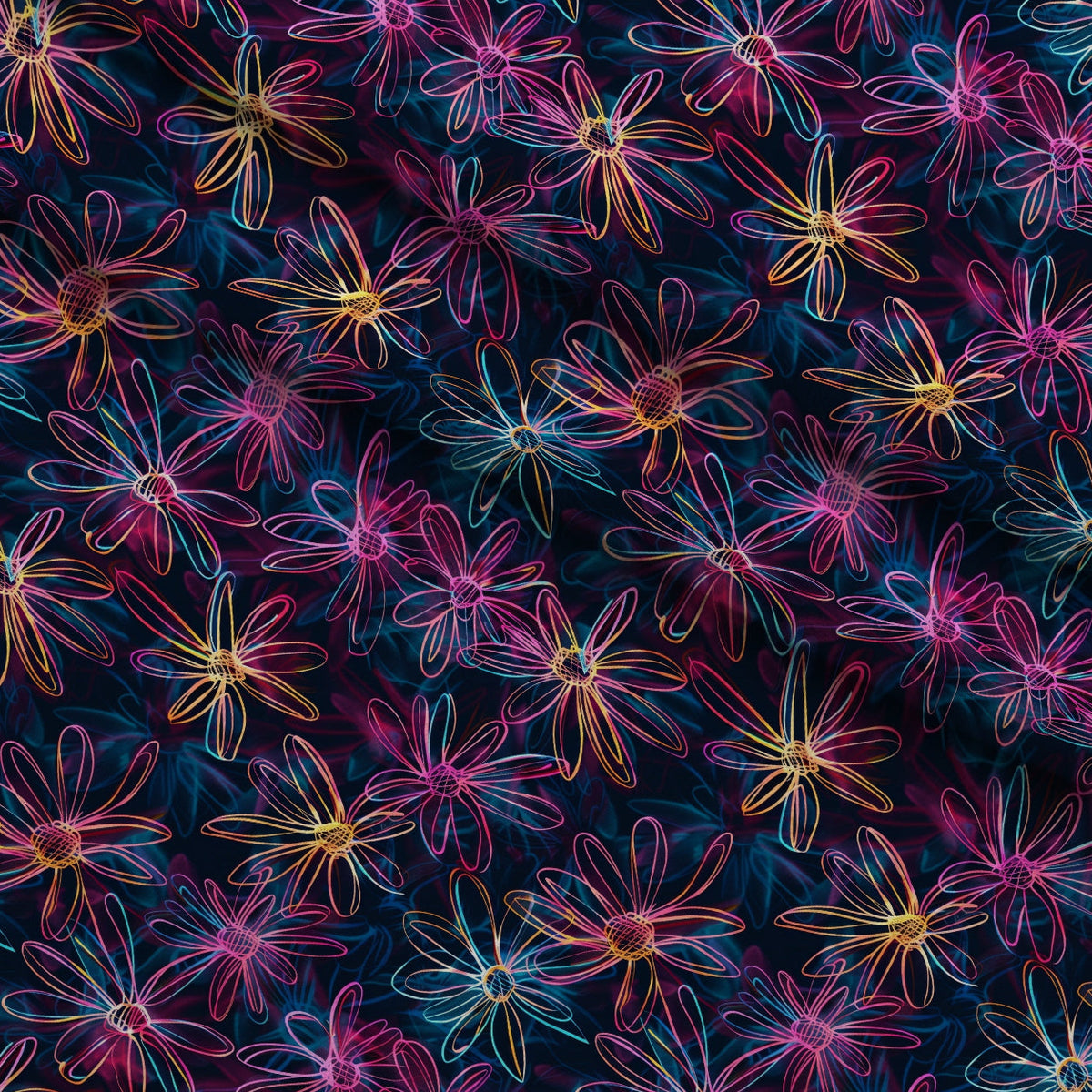 Neon Daisy Pattern 5 Fleece Fabric — fleece fabric folded close-up preview (mv-fleece-v1:lying)