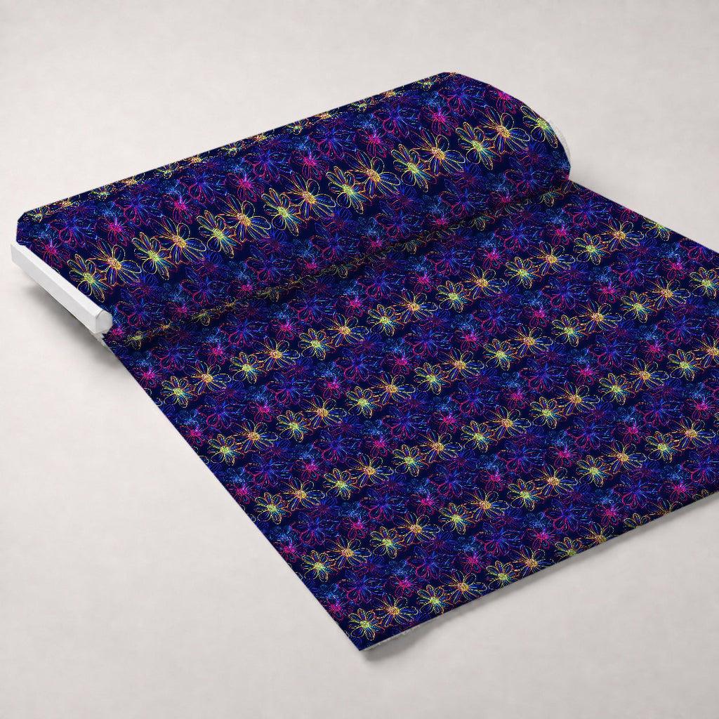 Neon Daisy Pattern 9 Fleece Fabric — fleece fabric unrolled bolt preview (mv-fleece-v1:bolt)