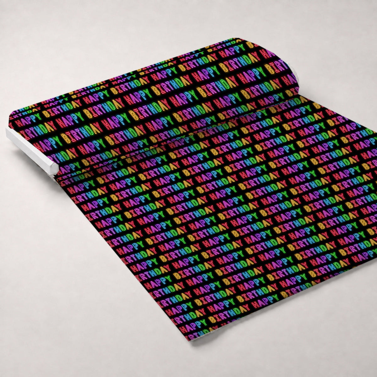 Neon Happy Birthday Fleece Fabric — fleece fabric unrolled bolt preview (mv-fleece-v1:bolt)