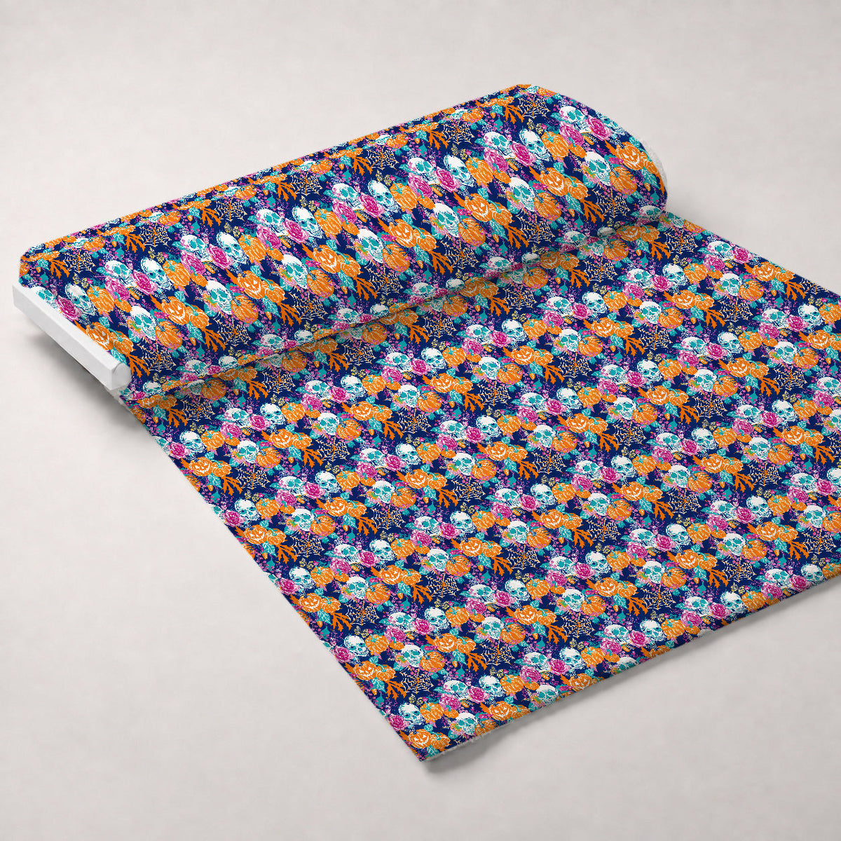 Neon Pumpkin Blooms Pattern 1 Fleece Fabric — fleece fabric unrolled bolt preview (mv-fleece-v1:bolt)