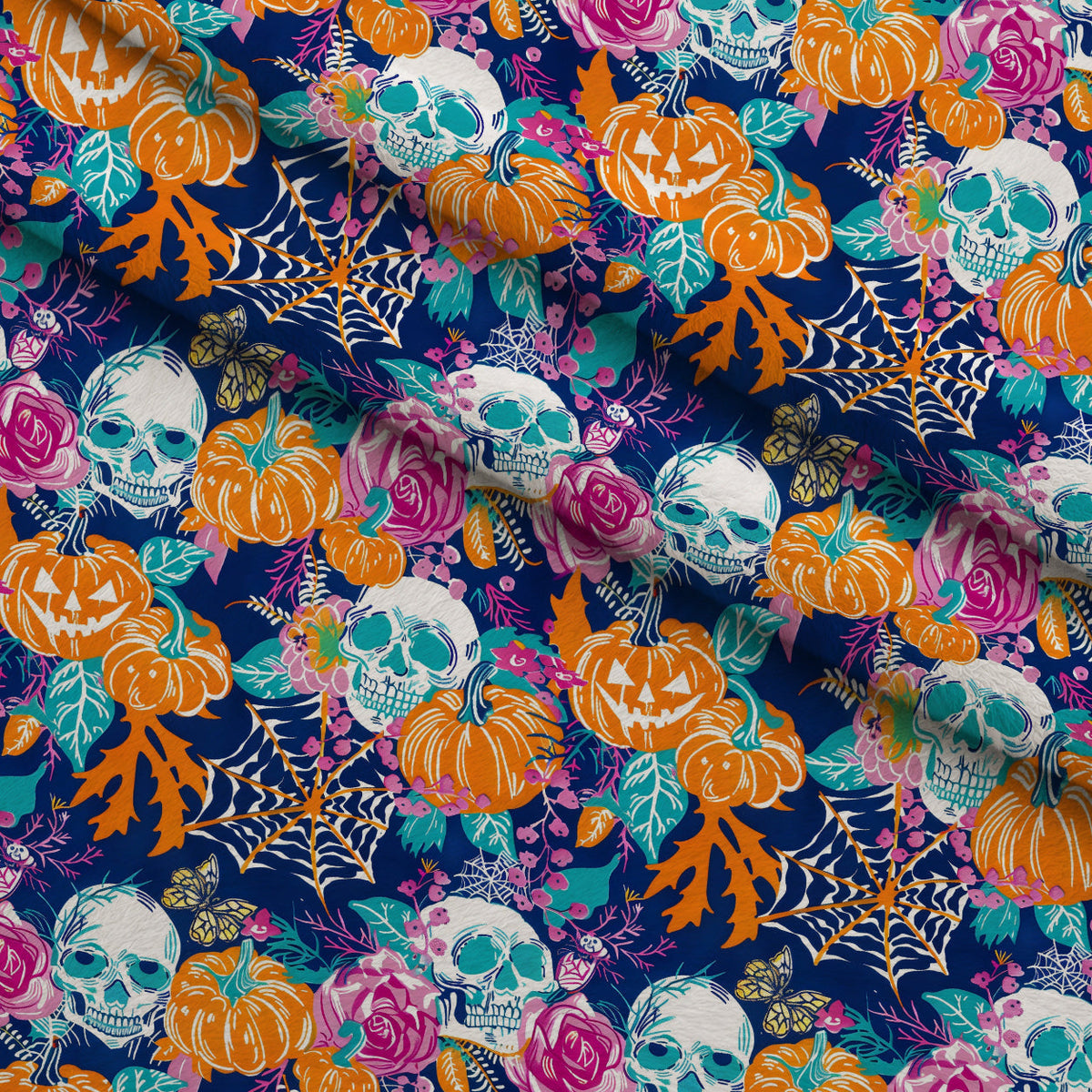 Neon Pumpkin Blooms Pattern 1 Fleece Fabric — fleece fabric folded close-up preview (mv-fleece-v1:lying)