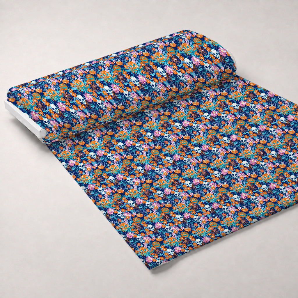 Neon Pumpkin Blooms Pattern 6 Fleece Fabric — fleece fabric unrolled bolt preview (mv-fleece-v1:bolt)