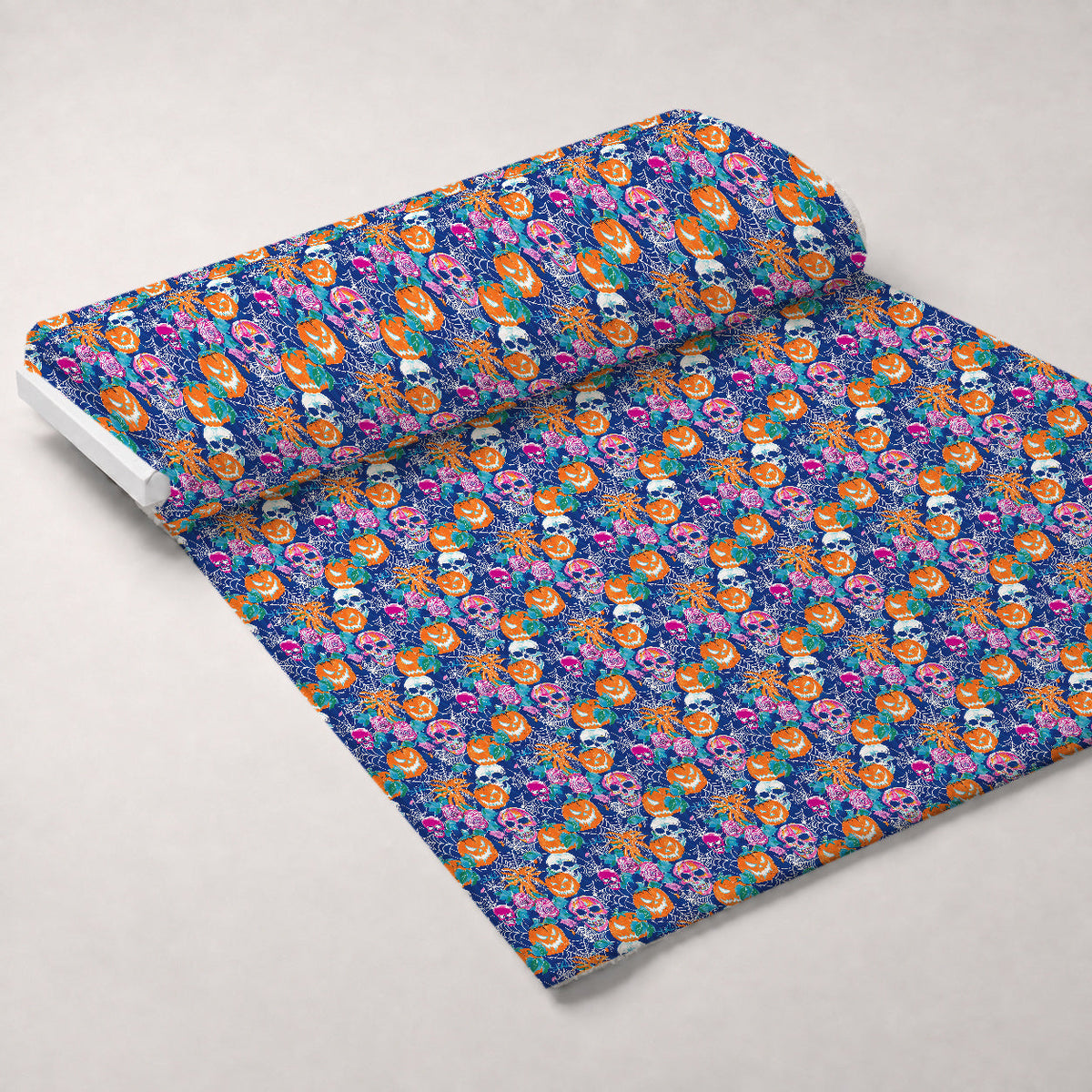 Neon Pumpkin Blooms Pattern 7 Fleece Fabric — fleece fabric unrolled bolt preview (mv-fleece-v1:bolt)