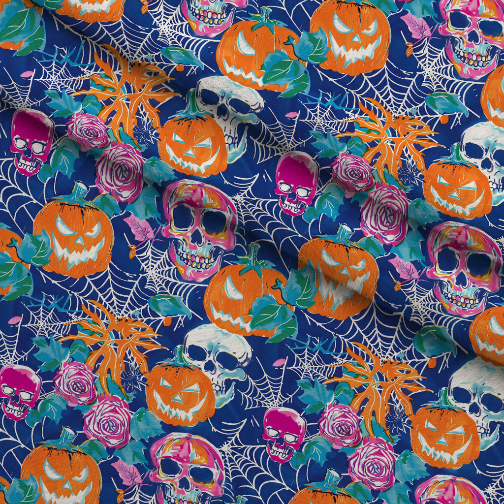 Neon Pumpkin Blooms Pattern 7 Fleece Fabric — fleece fabric folded close-up preview (mv-fleece-v1:lying)