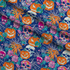 Neon Pumpkin Blooms Pattern 7 Fleece Fabric — fleece fabric folded close-up preview (mv-fleece-v1:lying)