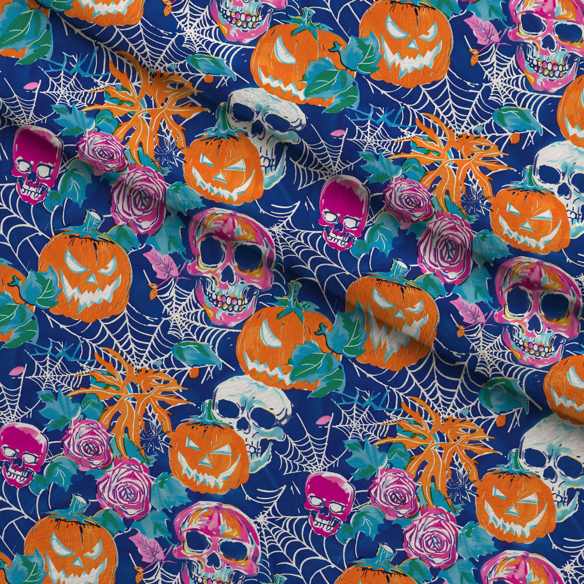Neon Pumpkin Blooms Pattern 7 Fleece Fabric — fleece fabric folded close-up preview (mv-fleece-v1:lying)