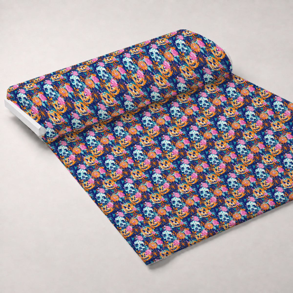 Neon Pumpkin Blooms Pattern 8 Fleece Fabric — fleece fabric unrolled bolt preview (mv-fleece-v1:bolt)