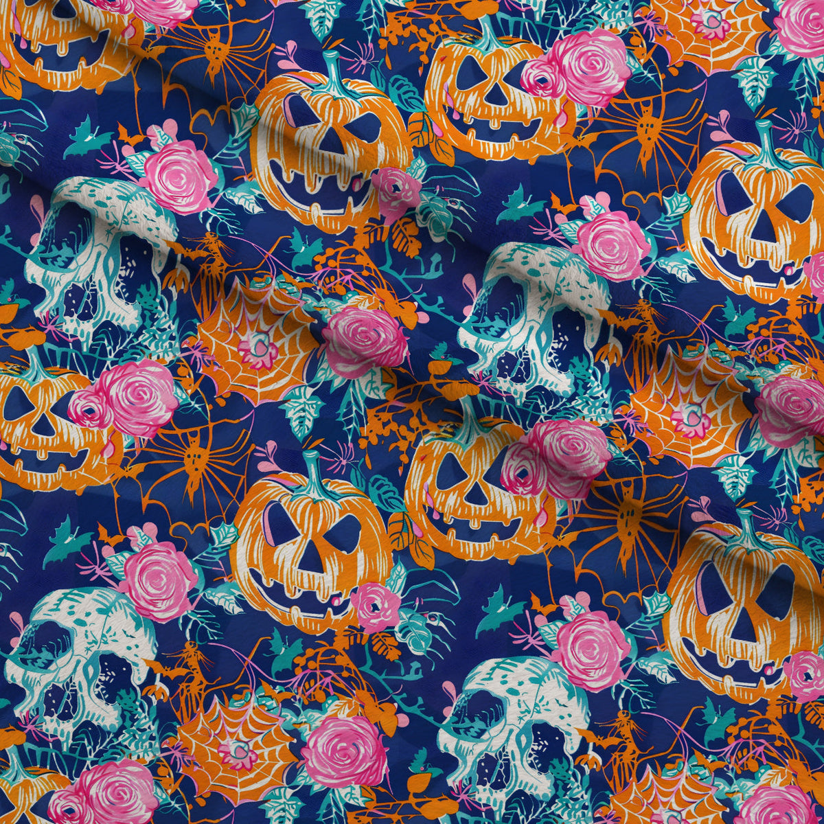 Neon Pumpkin Blooms Pattern 8 Fleece Fabric — fleece fabric folded close-up preview (mv-fleece-v1:lying)