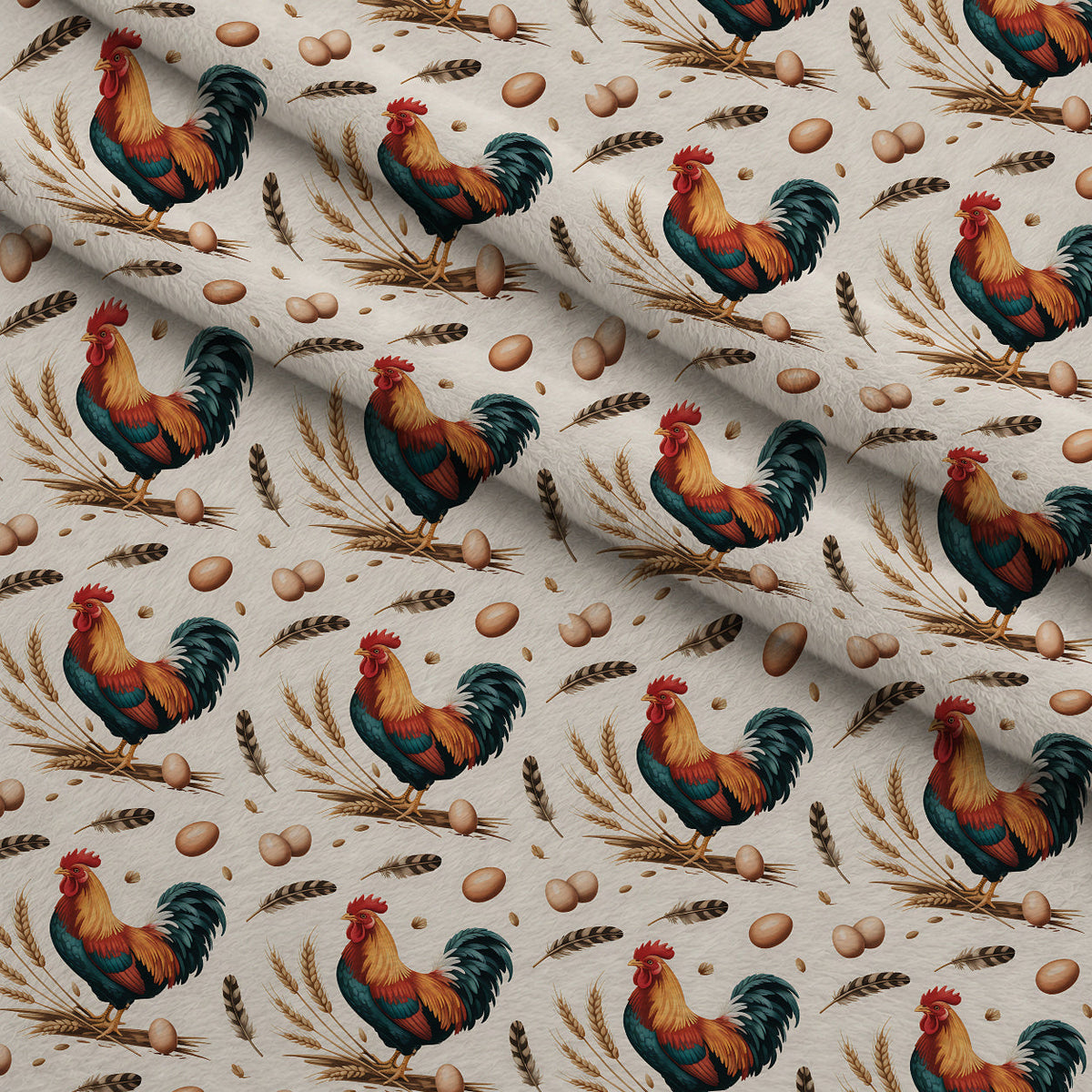 Nesting Hens Pattern 1 Fleece Fabric — fleece fabric folded close-up preview (mv-fleece-v1:lying)