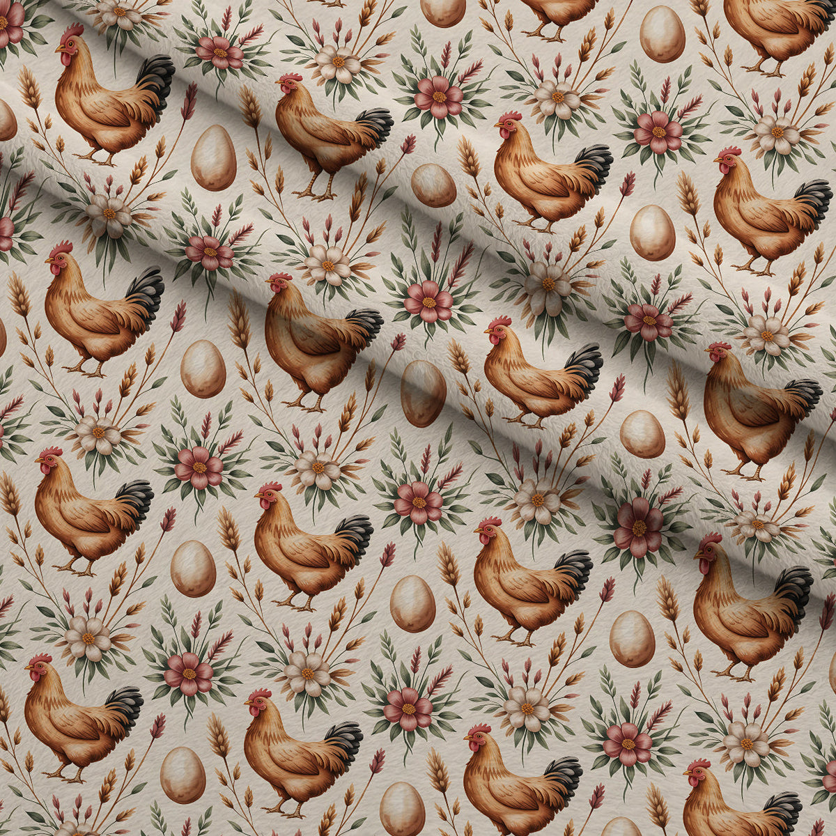 Nesting Hens Pattern 10 Fleece Fabric — fleece fabric folded close-up preview (mv-fleece-v1:lying)