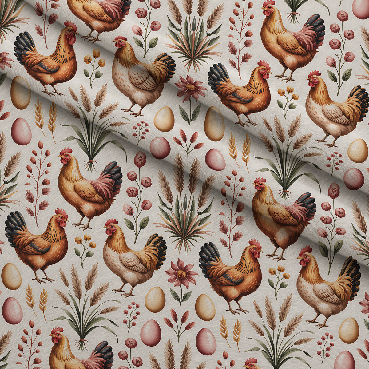Nesting Hens Pattern 11 Fleece Fabric — fleece fabric folded close-up preview (mv-fleece-v1:lying)