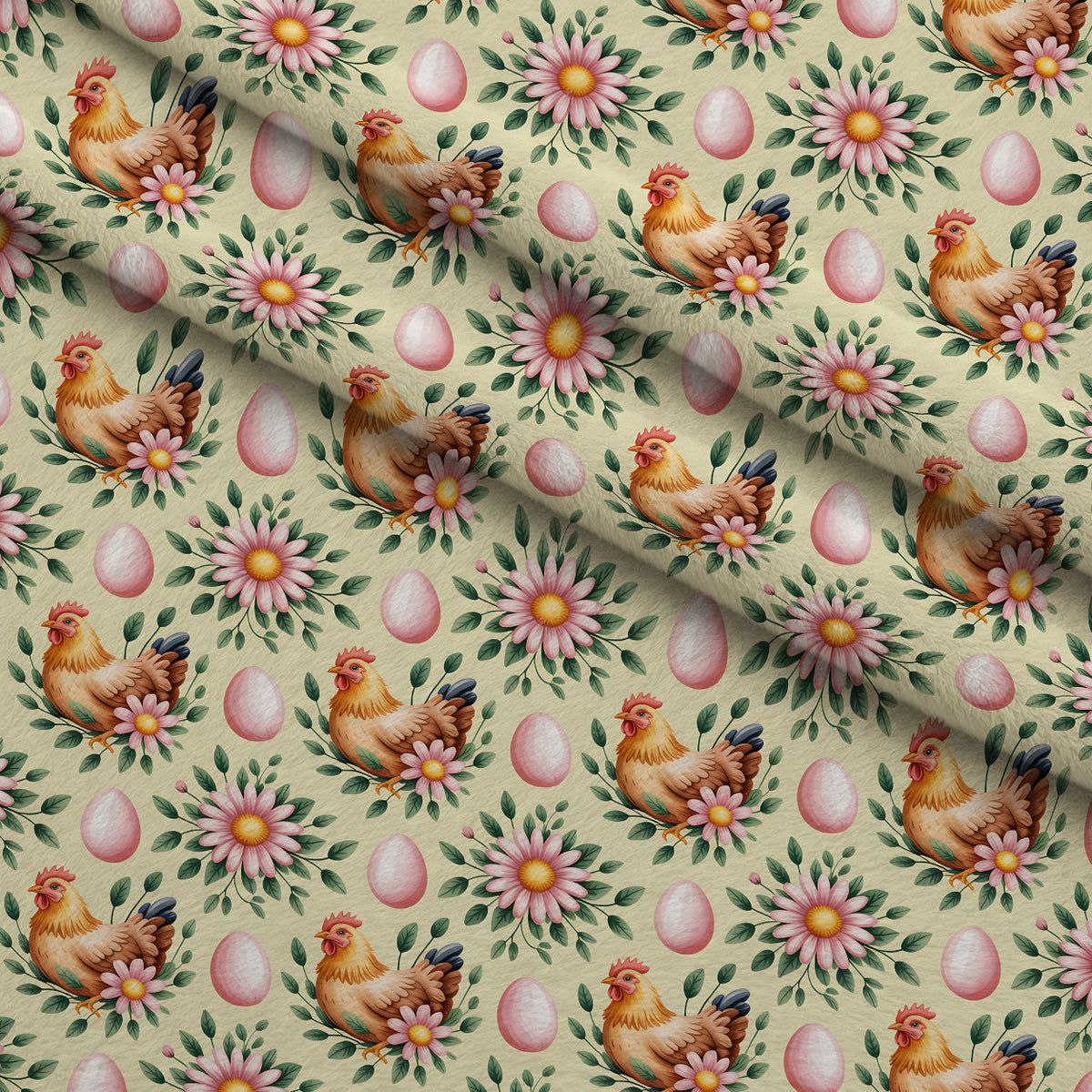 Nesting Hens Pattern 12 Fleece Fabric — fleece fabric folded close-up preview (mv-fleece-v1:lying)