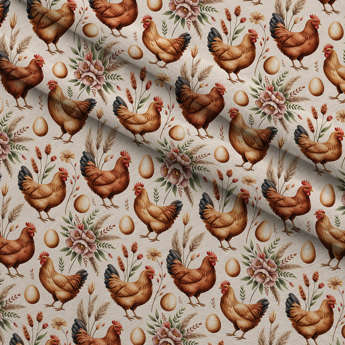 Nesting Hens Pattern 8 Fleece Fabric — fleece fabric folded close-up preview (mv-fleece-v1:lying)