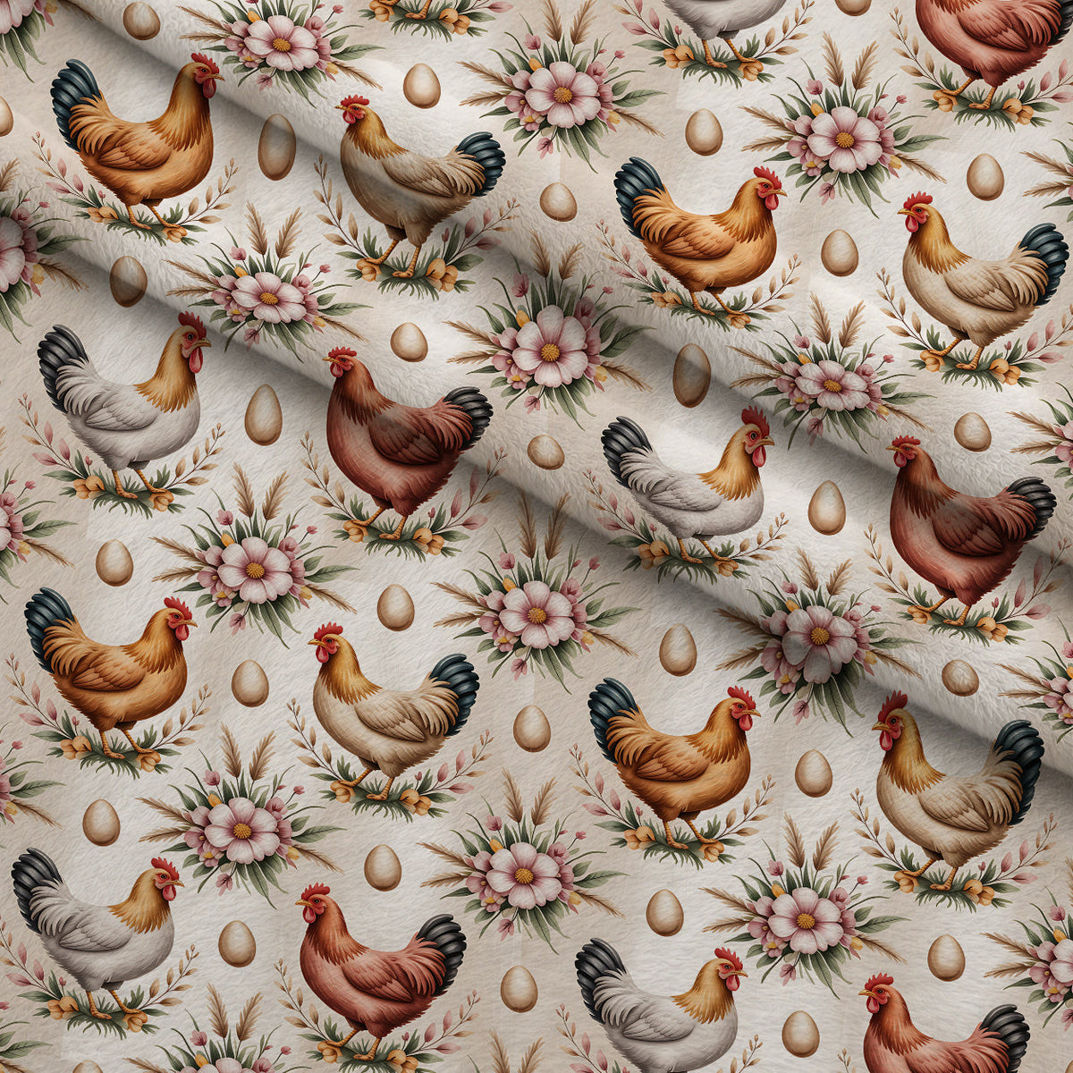 Nesting Hens Pattern 9 Fleece Fabric — fleece fabric folded close-up preview (mv-fleece-v1:lying)