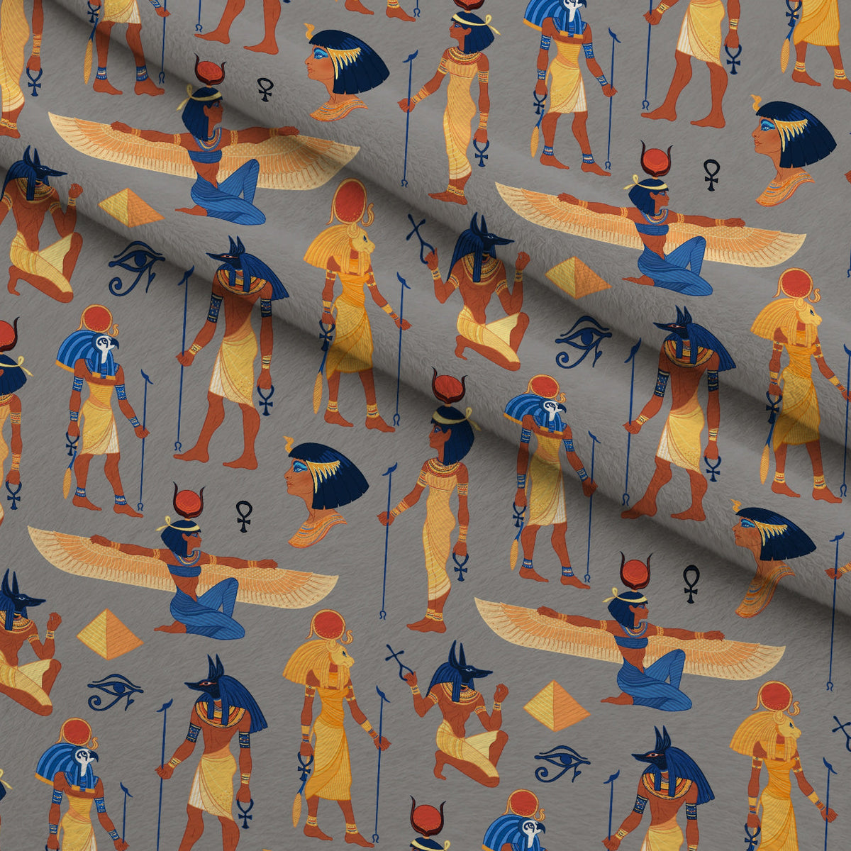 Nile Deities Pattern 11 Fleece Fabric — fleece fabric folded close-up preview (mv-fleece-v1:lying)