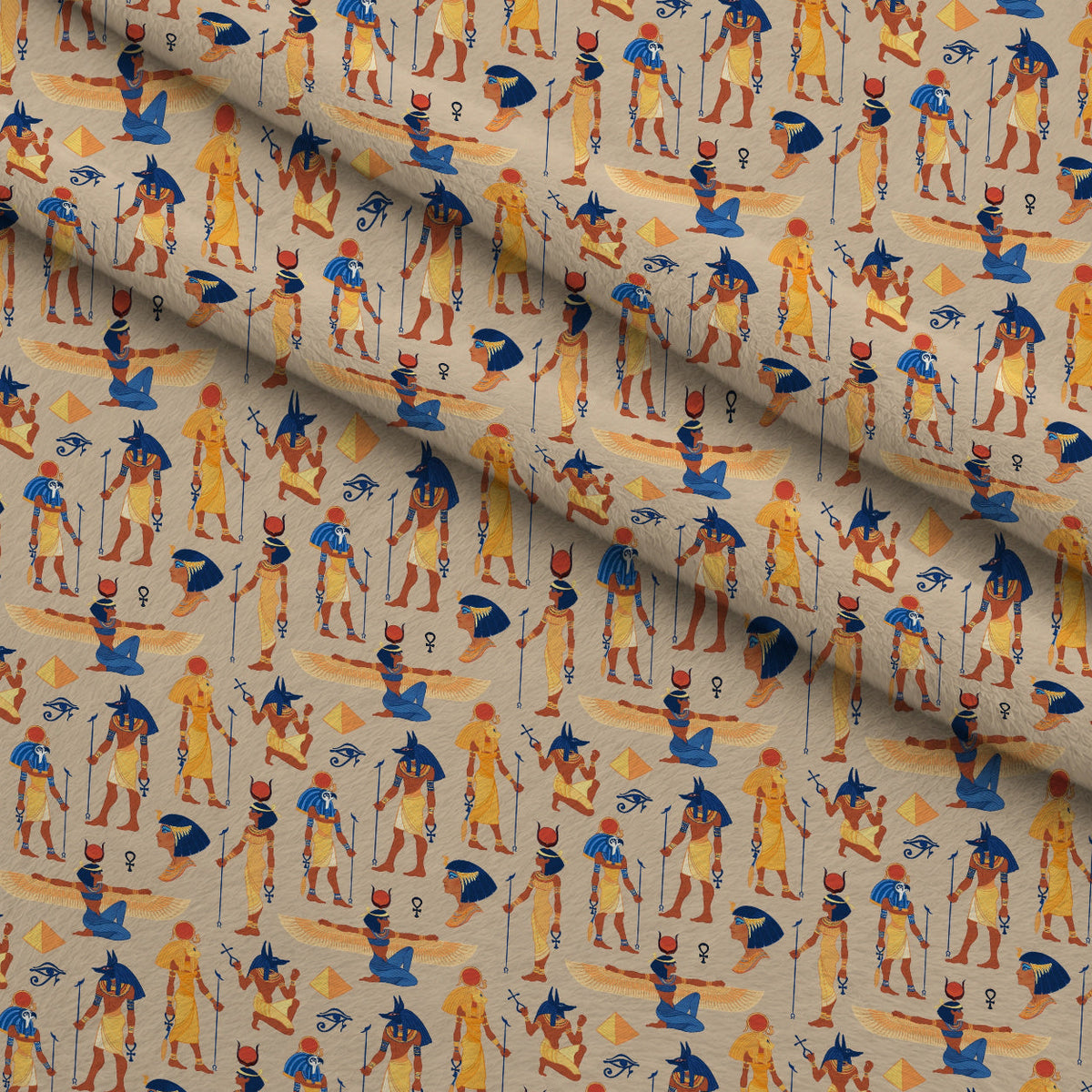 Nile Deities Pattern 14 Fleece Fabric — fleece fabric folded close-up preview (mv-fleece-v1:lying)