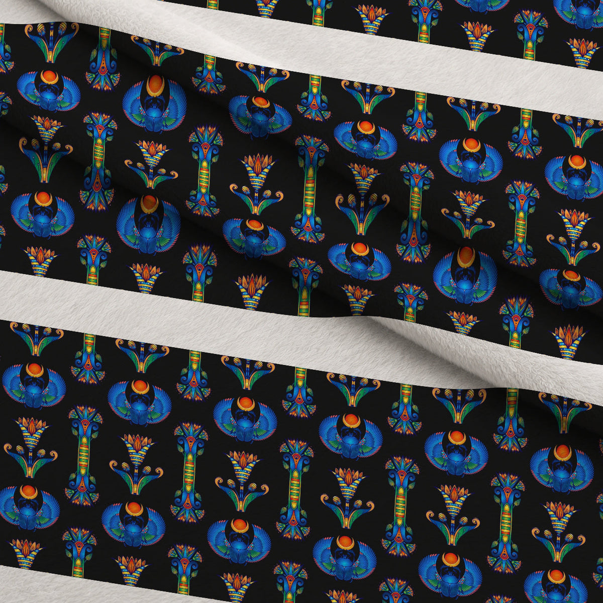 Nile Deities Pattern 3 Fleece Fabric — fleece fabric folded close-up preview (mv-fleece-v1:lying)
