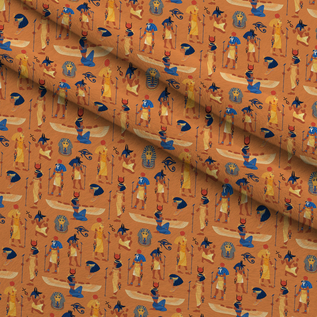 Nile Deities Pattern 6 Fleece Fabric — fleece fabric folded close-up preview (mv-fleece-v1:lying)