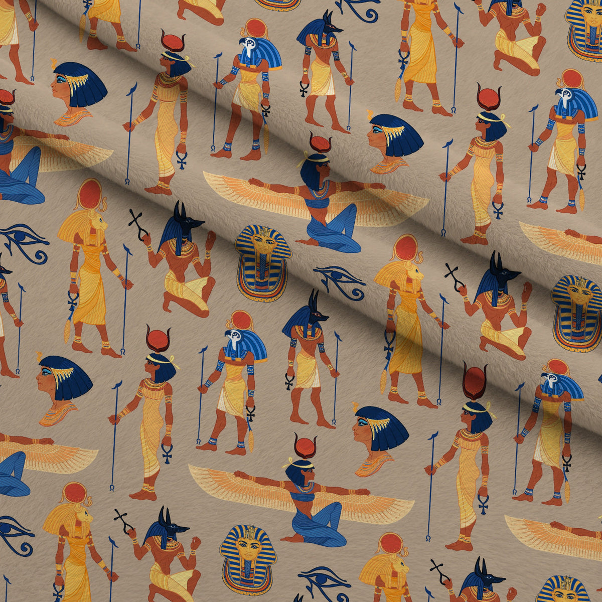 Nile Deities Pattern 8 Fleece Fabric — fleece fabric folded close-up preview (mv-fleece-v1:lying)