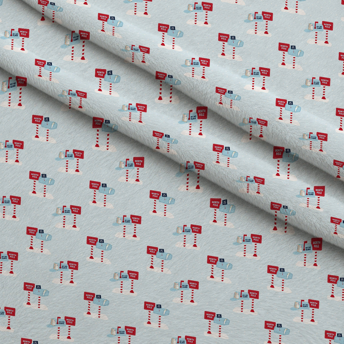 North Pole Post Pattern 13 Fleece Fabric — fleece fabric folded close-up preview (mv-fleece-v1:lying)