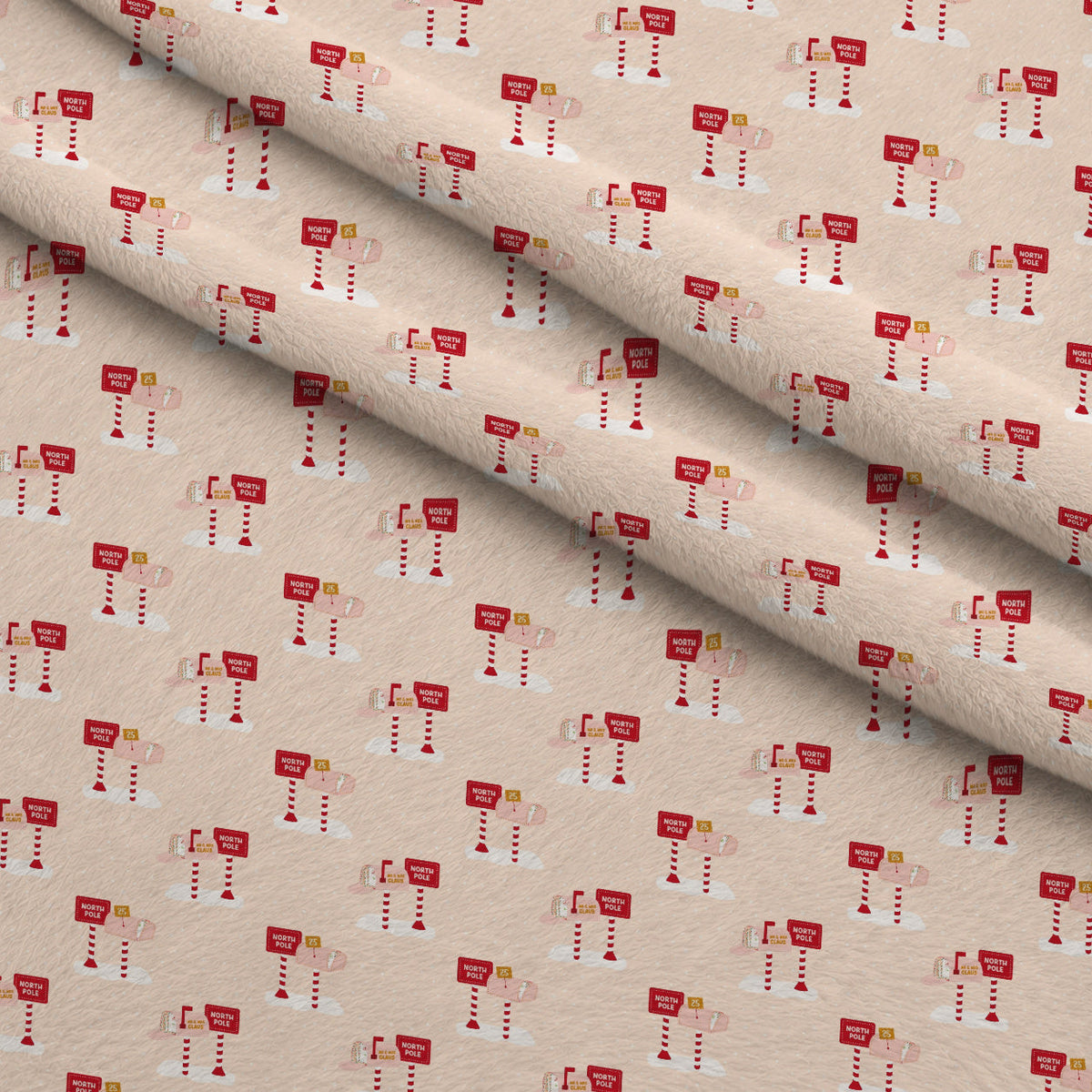 North Pole Post Pattern 5 Fleece Fabric — fleece fabric folded close-up preview (mv-fleece-v1:lying)