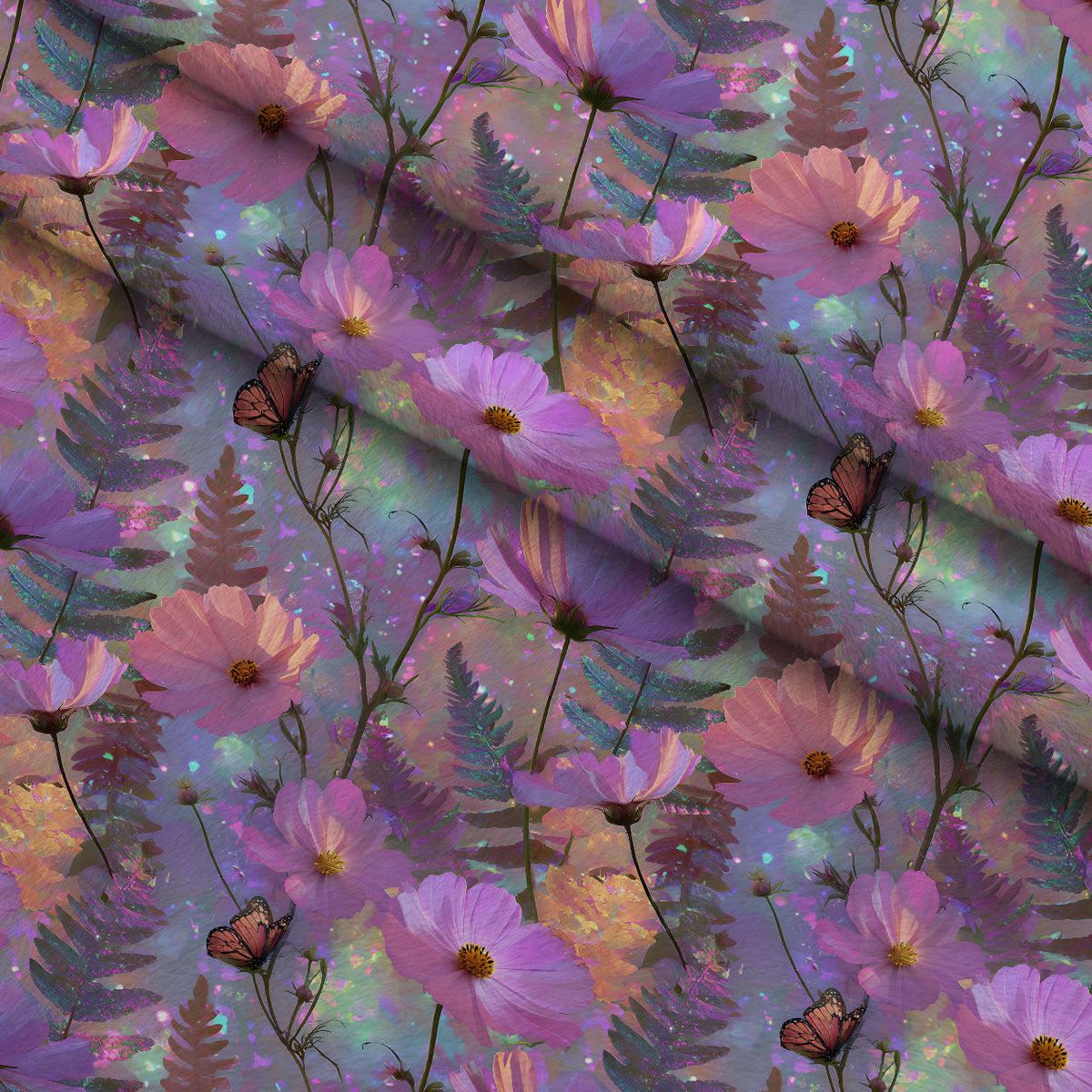 Opal Garden Pattern 3 Fleece Fabric — fleece fabric folded close-up preview (mv-fleece-v1:lying)
