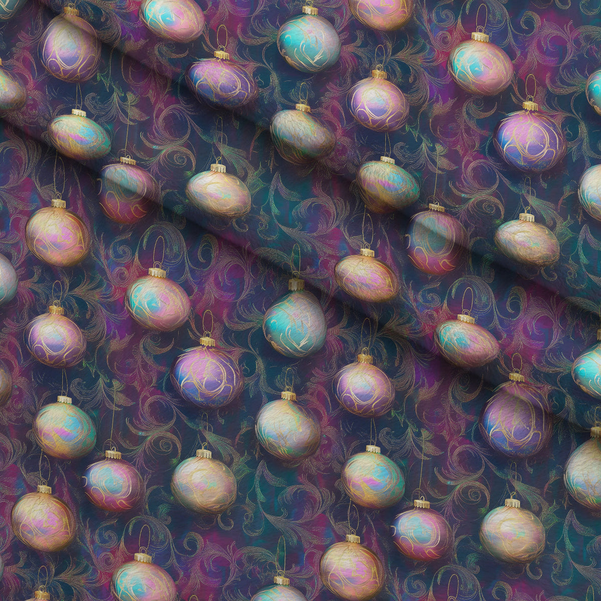 Opalescent Baubles Pattern 10 Fleece Fabric — fleece fabric folded close-up preview (mv-fleece-v1:lying)