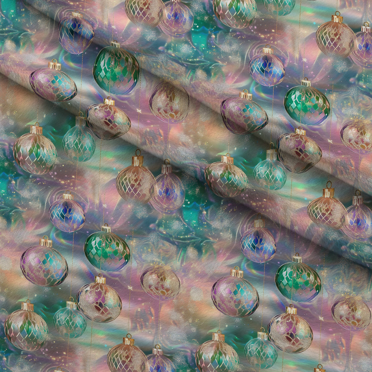 Opalescent Baubles Pattern 12 Fleece Fabric — fleece fabric folded close-up preview (mv-fleece-v1:lying)