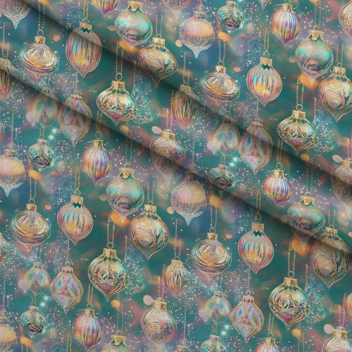 Opalescent Baubles Pattern 2 Fleece Fabric — fleece fabric folded close-up preview (mv-fleece-v1:lying)