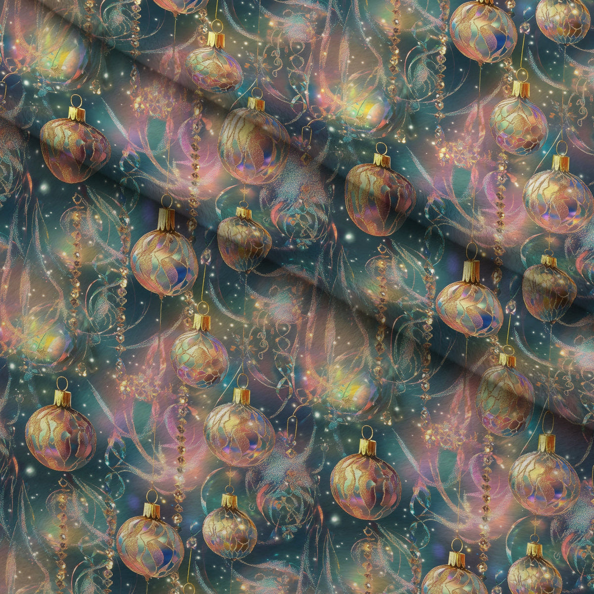 Opalescent Baubles Pattern 3 Fleece Fabric — fleece fabric folded close-up preview (mv-fleece-v1:lying)