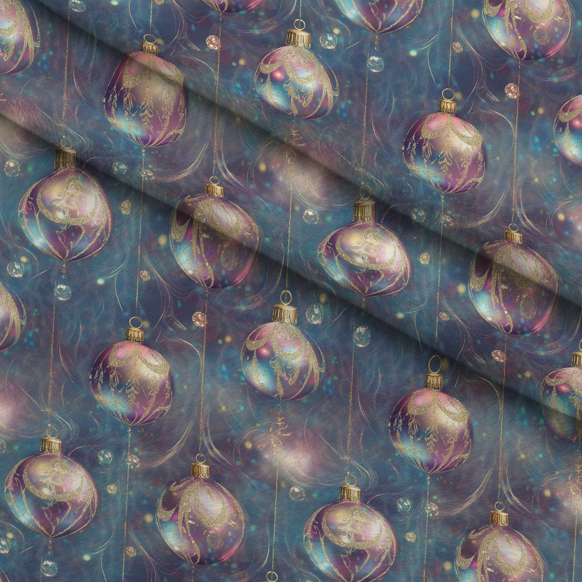 Opalescent Baubles Pattern 4 Fleece Fabric — fleece fabric folded close-up preview (mv-fleece-v1:lying)
