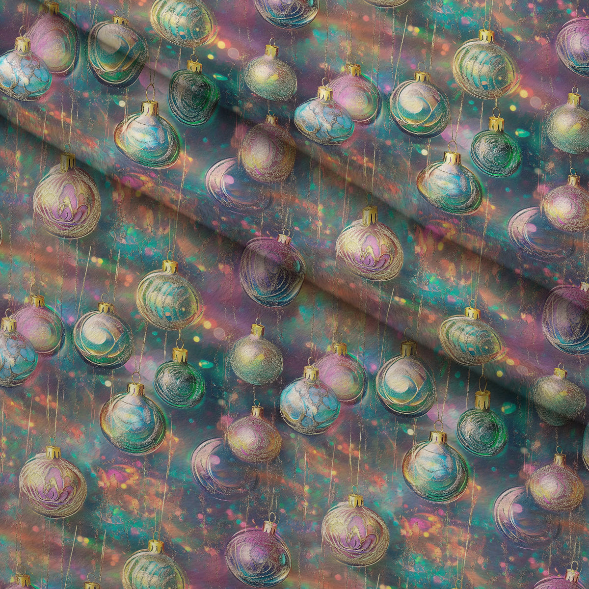 Opalescent Baubles Pattern 7 Fleece Fabric — fleece fabric folded close-up preview (mv-fleece-v1:lying)