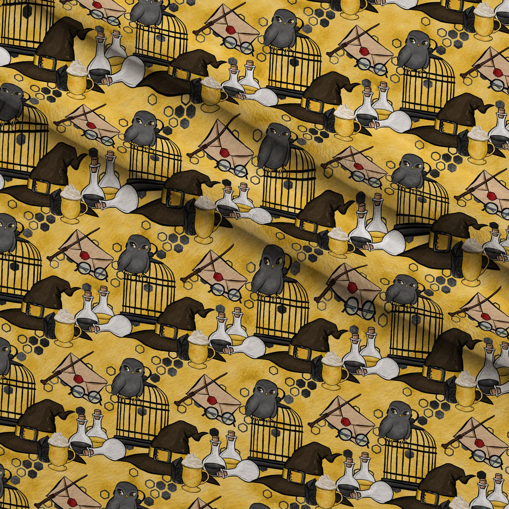 Owl Post Academy Pattern 3 Fleece Fabric — fleece fabric folded close-up preview (mv-fleece-v1:lying)