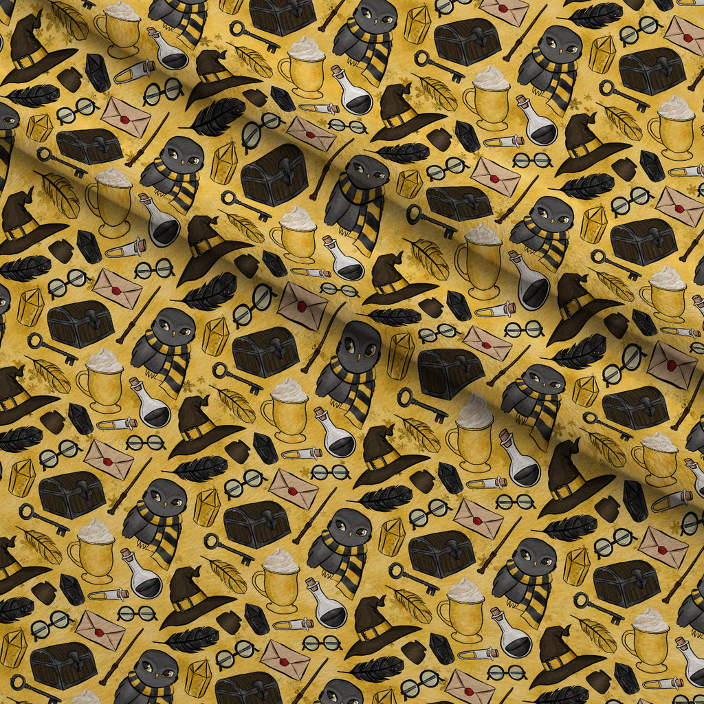Owl Post Academy Pattern 5 Fleece Fabric — fleece fabric folded close-up preview (mv-fleece-v1:lying)