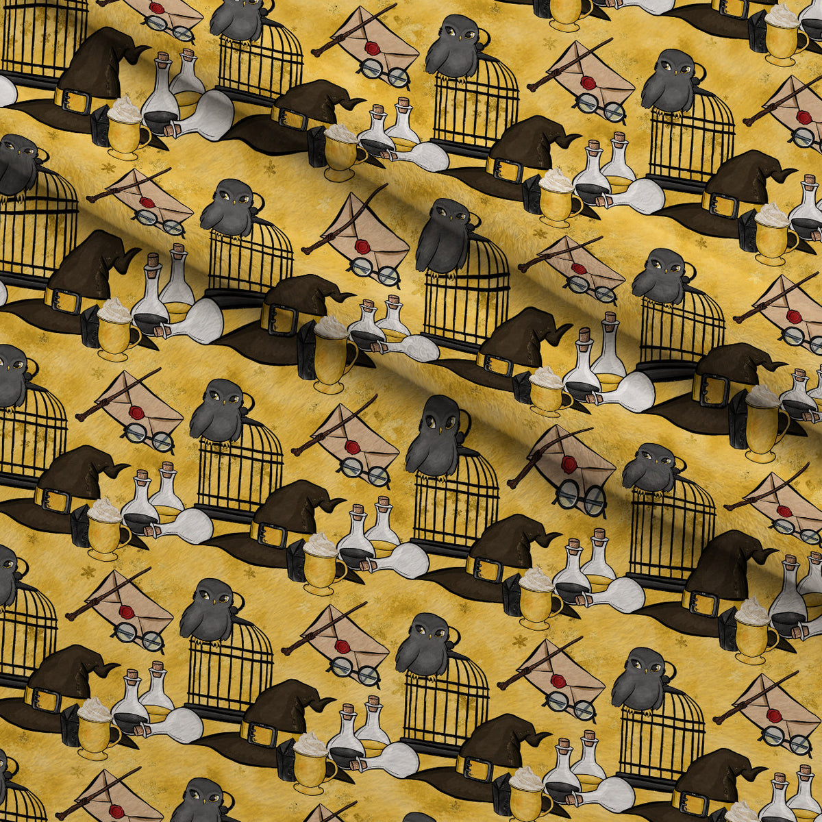 Owl Post Academy Pattern 8 Fleece Fabric — fleece fabric folded close-up preview (mv-fleece-v1:lying)