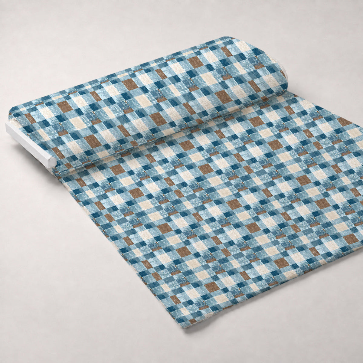 Painted Denim Plaid Pattern 1 Fleece Fabric — fleece fabric unrolled bolt preview (mv-fleece-v1:bolt)