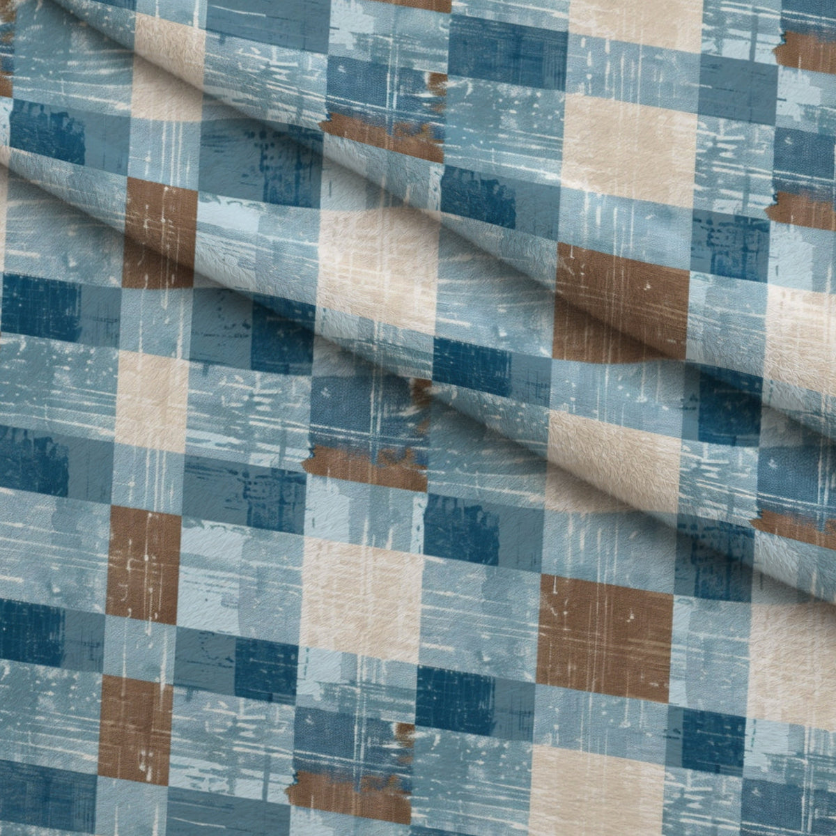 Painted Denim Plaid Pattern 1 Fleece Fabric — fleece fabric folded close-up preview (mv-fleece-v1:lying)