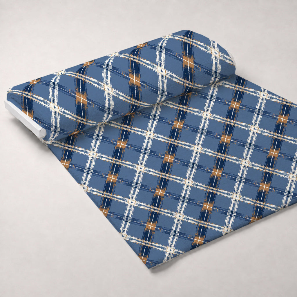 Painted Denim Plaid Pattern 10 Fleece Fabric — fleece fabric unrolled bolt preview (mv-fleece-v1:bolt)