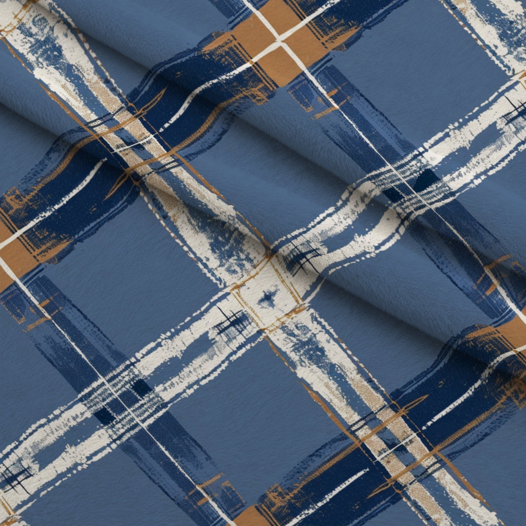 Painted Denim Plaid Pattern 10 Fleece Fabric — fleece fabric folded close-up preview (mv-fleece-v1:lying)