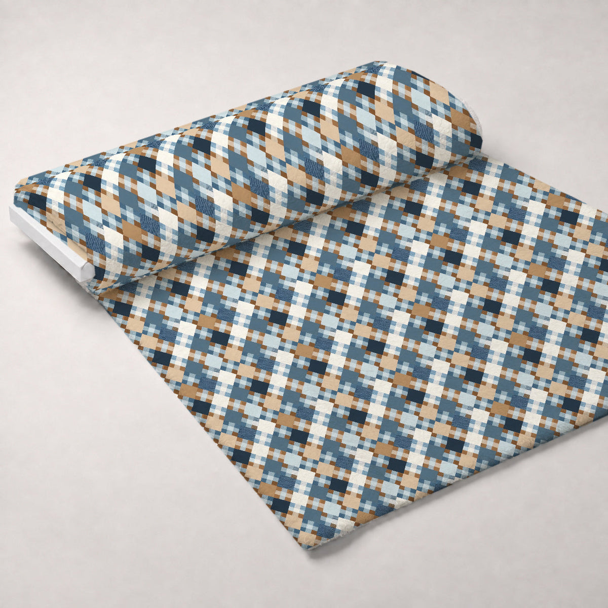 Painted Denim Plaid Pattern 2 Fleece Fabric — fleece fabric unrolled bolt preview (mv-fleece-v1:bolt)